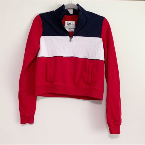 red white and blue quarter zip